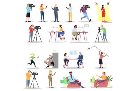 Journalist Interviewing Illustration Set: A Visual Asset Toolkit