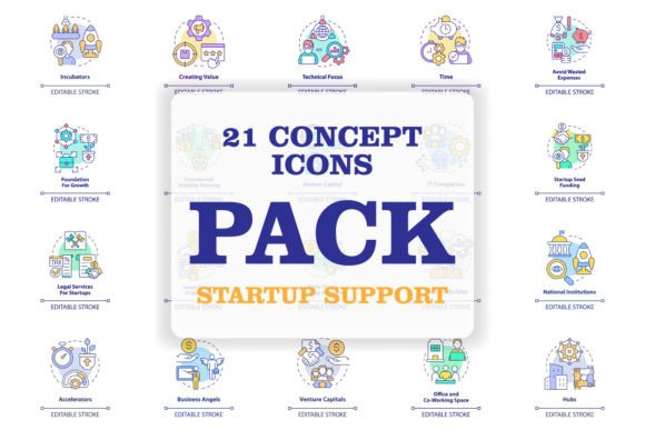 The Strategic Language of Startup Support Program Concept Icons